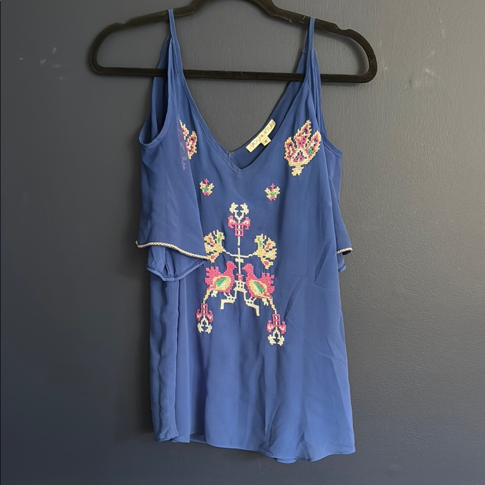 Embroidered Blue Sleeveless Top